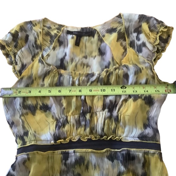 Y2K BCBGmaxazria fairy core boho top cap sleeve yellow and beige 100% silk S - Picture 8 of 9